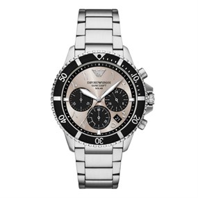 Emporio Armani AR11722 Solar Chronograph Stainless Steel Cream Dial Bracelet Watch - W62258