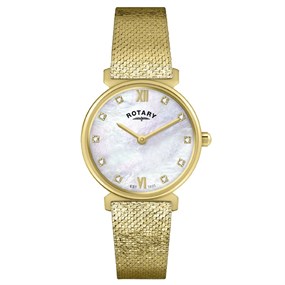 Rotary RLB10022/07 1895 Gold Tone Mother Of Pearl Stone Set Dial Mesh Bracelet Watch - W64242