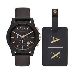 Armani Exchange AX7105 Black Resin Watch And Luggage Tag Gift Set - W65103