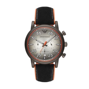 Emporio Armani AR11174 Black And Orange Leather Strap Watch - W65189