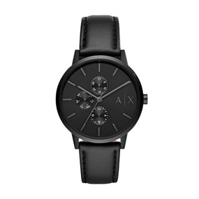 Armani Exchange AX2719 Cayde Black IP Leather Strap Watch - W65436