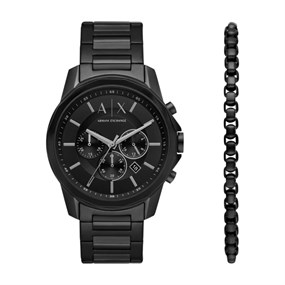 Armani Exchange AX7153SET Chronograph Black IP Watch And Bracelet Set - W65574