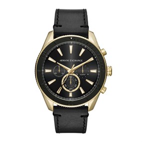 Armani Exchange AX1818 Enzo Chronograph Black Leather Strap Watch - W65586