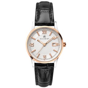 Accurist 8249 Rose Gold Plated Black Leather Strap Watch - W72153