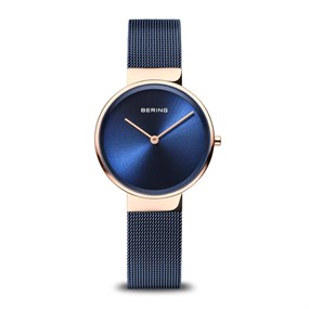BERING 14531-367 Rose Tone Blue Milanese Mesh Bracelet Watch - W74186