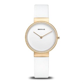 BERING 14531-630 Stone Set White Leather Strap Watch - W74220