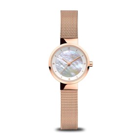 BERING 14424-366 Slim Solar Rose Tone Mesh Bracelet Watch - W74265