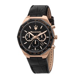 Maserati R8871642001 Stile Chronograph Black Leather Strap Watch - W81205
