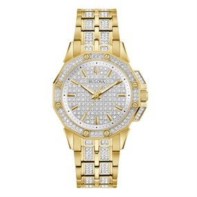 Bulova Crystal 98L302 Octava Gold Tone Bracelet Watch - W83195
