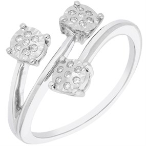 9ct White Gold Triple Cluster Band Ring - 8pts - X10126