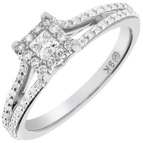 9ct White Gold Princess Cut Diamond Cluster Ring - 54pts - X10258