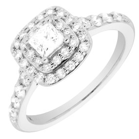 9ct White Gold Diamond 1 Carat Diamond Halo Cluster Ring - X10297