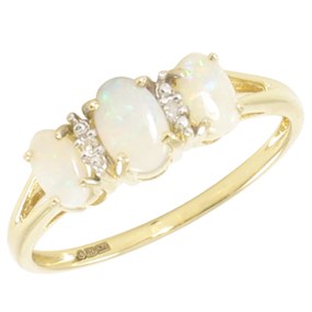 9ct Gold Triple Opal And Diamond Ring - X10723