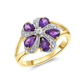 9ct Gold Amethyst And Diamond Ring - X10817