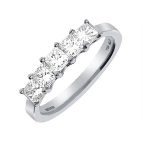 18ct White Gold 5 Princess Cut Stone Ring- 1ct - X11069