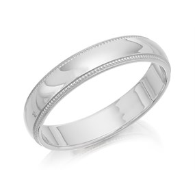 9ct White Gold Beaded Edge Wedding Ring - 4mm - X20096