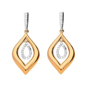 9ct Two Tone Gold Diamond Double Loop Drop Earrings - X51855