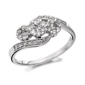9ct White Gold Diamond Trilogy Crossover Cluster Ring - 1/2ct - Z50747