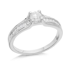 9ct White Gold Solitaire And Channel Set Diamond Ring - 1/2ct - Size H - Z51137