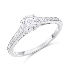 9ct White Gold Diamond Cluster Ring - 1/2ct Size O - Z51177