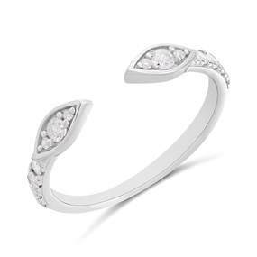 9ct White Gold Pointed-Ends Diamond Torc Ring- Size H Only - Z51219