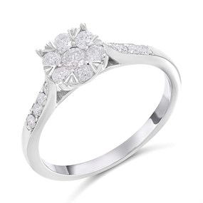 9ct White Gold Single Stone-Look Diamond Cluster Ring, 1/2ct- Size I - Z51230