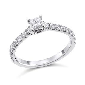 Platinum Princess Cut Diamond Engagement Ring - 3/4ct - AGI Certificated - d08121