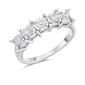 9ct White Gold Five Stone Diamond Ring - 1/2ct - d66150
