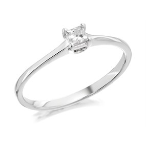 9ct White Gold Princess Cut Diamond Solitaire Ring - 15pts - AGI Certificated - d6661