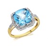 9ct Gold Cushion Blue Topaz And Diamond Ring - 7pts - D8416