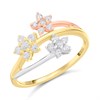 9ct 3-Colour Triple Diamond-Set Flower Cluster Ring, 1/3ct - D8617