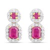 9ct Ruby And Diamond Double Cluster Drop Earrings - D94132