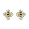9ct Diamond And Multi-Coloured Sapphire Clover Stud Earrings - D96117