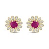 9ct Gold Ruby And Diamond Flower Stud Earrings - D96123