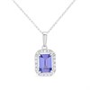 9ct White Gold Rectangular Tanzanite And Diamond Cluster Necklace - D97124