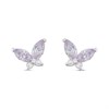 Silver Lavender CZ Butterfly Stud Earrings - F03116