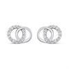 Silver Cubic Zirconia Circle Link Stud Earrings - F03127