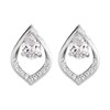 Silver Cubic Zirconia Teardrop Stud Earrings - 12mm - F04186