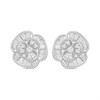Silver Baguette CZ Rose Stud Earrings - F04221