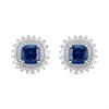 Silver Blue CZ And Clear CZ Cushion Stud Earrings - F04255