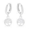 Silver Tree of Life Drop Huggie Earrings - F13147
