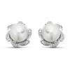 9ct White Gold Freshwater Pearl And Diamond Stud Earrings - G0661