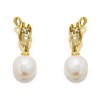 9ct Gold Freshwater Pearl And Diamond Drop Earrings - 15mm - G3108