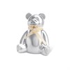 Silver Plated Teddy Money Box With Cream Ribbon and Enamel Accents - P75137