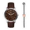 Fossil FS6019SET Minimalist Brown Strap Watch And Bracelet Set - W10379