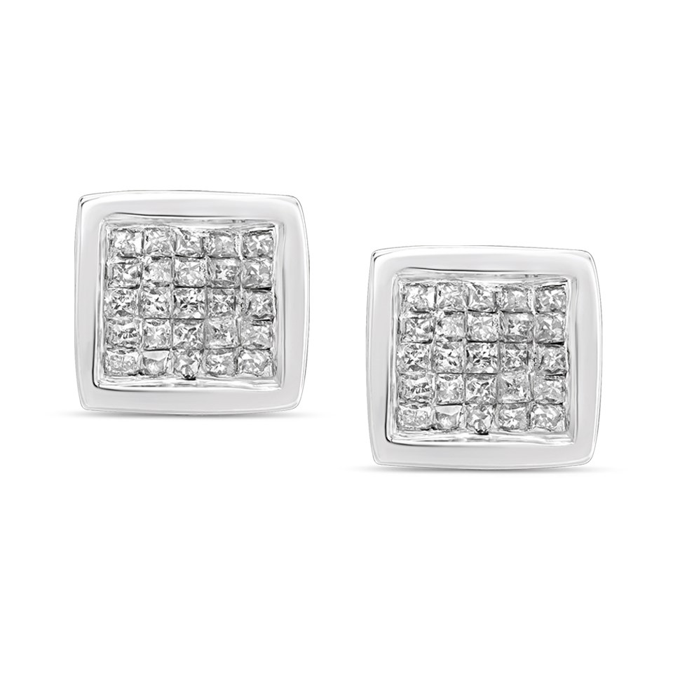 9ct White Gold Pave-Set Diamond Square Stud Earrings, 1/4ct/pr - D5557