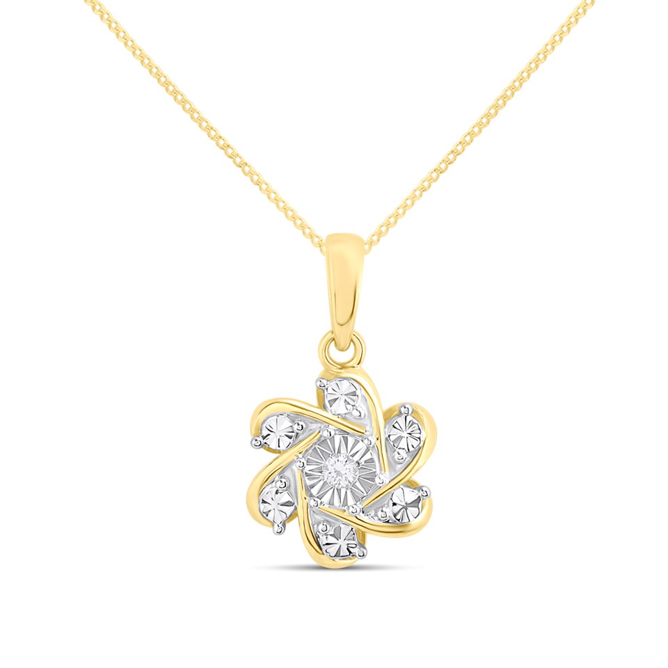 9ct Diamond-Set Flower Cluster Necklace - D56169