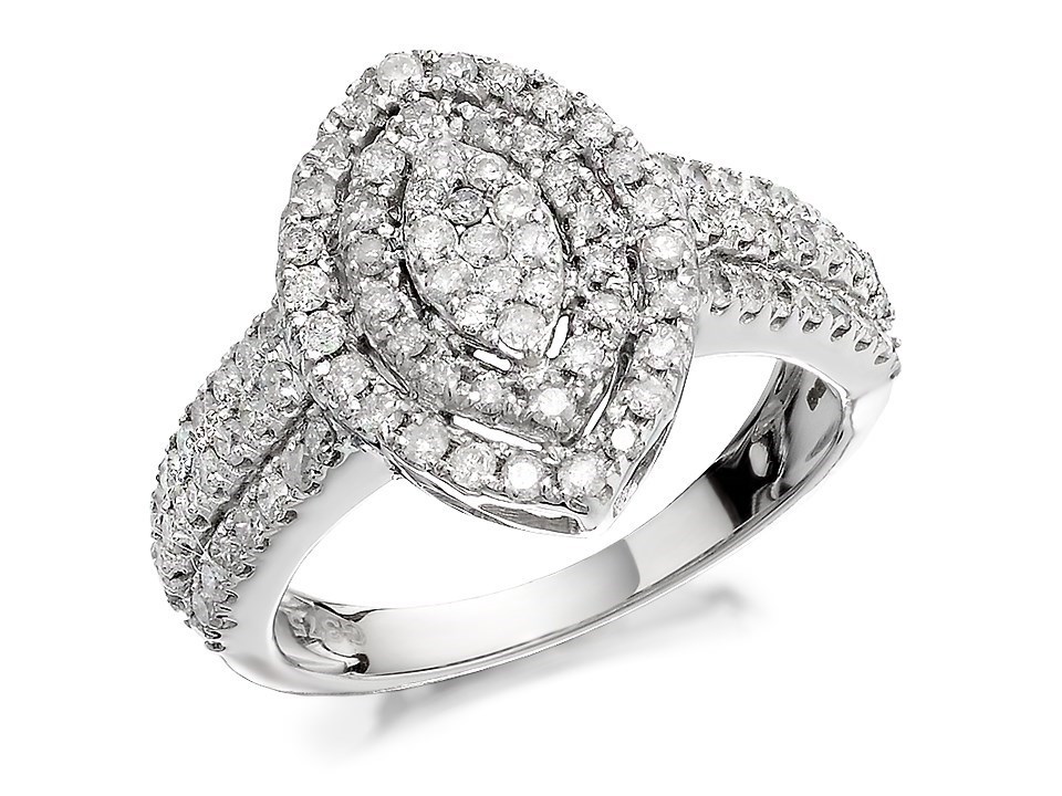 9ct White Gold 1 Carat Marquise Cluster Ring - D6377