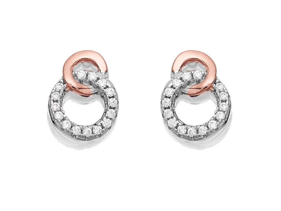 Silver Two Colour Cubic Zirconia Circle Stud Earrings - 7mm - F04108