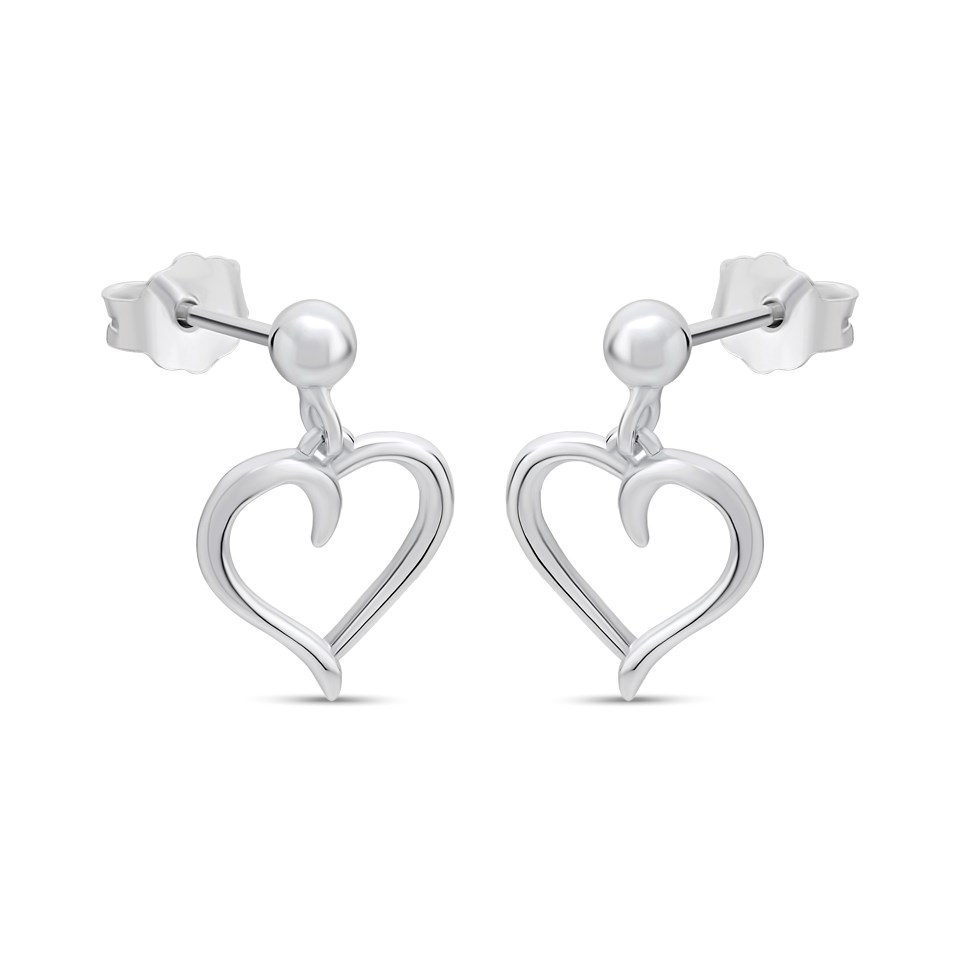 Silver Heart Drop Earrings - F1016